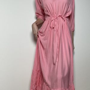 Šaty dlouhé volanové  – růžové