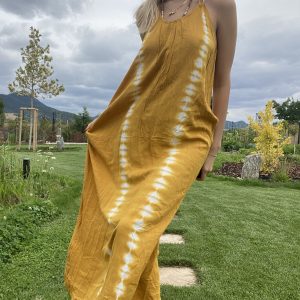 Šaty batik dlouhé – hořčičná žlutá